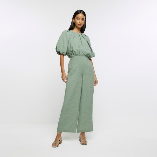 River island green jumpsuit online
