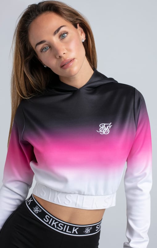inchBlack Fade Crop HoodieSoft touch fabricCropped fitEmbroidered logoHood detailFadeLong sleeveMachine wash95% Polyester 5% Elastane inch