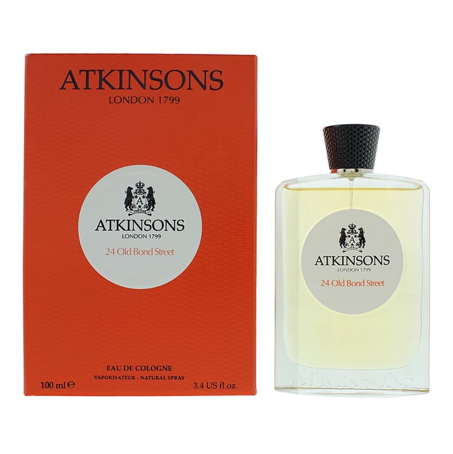 Atkinsons 24 Old Bond Street Eau de Cologne 100ml.The emblematic fragrance of the house 24 Old Bond Street is an extremely English cologne of tremendous personality. Its devastatingly aromatic cocktail of juniper rose and black tea is deepened with a gorgeously eccentric note of smoky oak casked whisky.