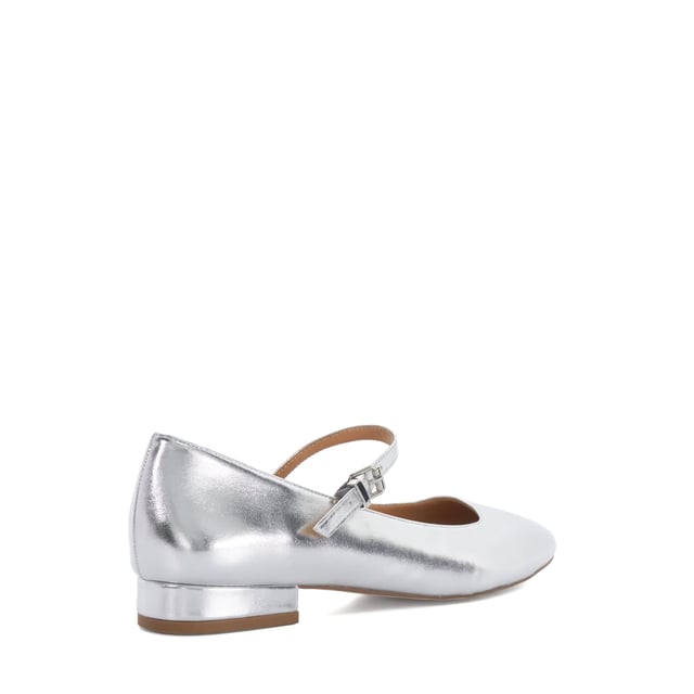 Make a style statement in our Happlie Mary Janes. Crafted with a metallic finish and low block heel, this classic yet contemporary style will add a playful touch to your everyday ensembles. This round toe silhouette features a buckled strap for extra comfort.