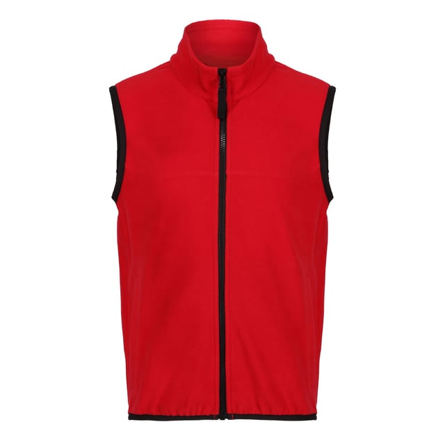 Gewebetechnik: Leicht, Schnelltrockend. Recyceltes Polyester. Gewebe: Gebürstet, Micro-Vlies. Design: Mit Kontrastborte. GSM (Gramm pro Quadratmeter): 170. Reißverschluss. eine Seite mit Anti/Pilling, eine Seite angerauht, Mit Stretch. Taschenart: Zwei Taschen unten, Reißverschluss. Futterstoff: Fleece. Weiter Stehkragen. Ärmellos.
