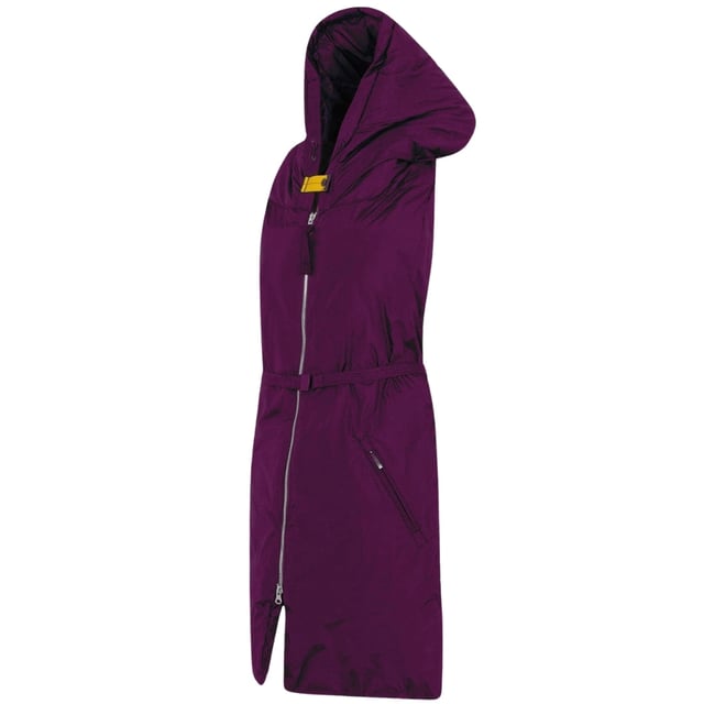 Parajumpers paarse sjaal, 100% polyester, dons gevuld, merklabel, sjaal met capuchon, merkpatch op capuchon, effen paarse sjaal, winterkleding