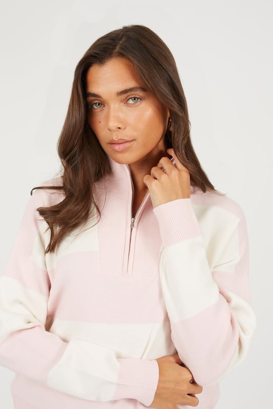 Stay cosy this season with this striped half zip jumper from Brave Soul. This comfy yet stylish design features a high neck with half zip fastening, all over chunky striped pattern and ribbed collar, cuffs and hem. Throw on over any casual outfit to complete the look. Model wears UK size S.