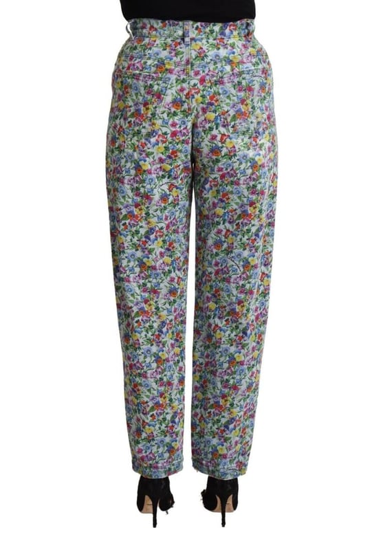 High waisted tapered denim jeans
  All over floral print
  Made in Italy
  Regular fit
  Zipper and button closure
  Logo details
  Material: 98% Cotton 2% Elastane