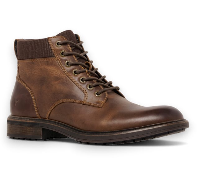 The Windsorsmith Beau boots offer a stylish yet relaxed look in distressed black leather, making them perfect for casual wear. Featuring a lace-up design with seven eyelets, these boots provide a secure fit. The padded collar enhances comfort, while the inside zip allows for easy slip-on access. Cow leather with an oily/wax distressed look, Non-leather lining, T.P.R non-slip cleated sole, Heel height: 35 mm, Round toe, Men's casual lace-up boots, Side zip for easy entry