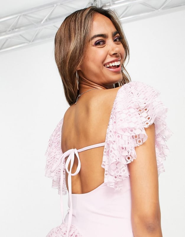 Asos design sweetheart broderie mini dress with elasticated waist online
