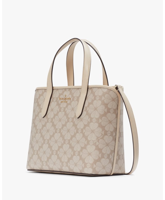 Featuring Our Iconic Spade Flower Print, This Timeless Mini Tote Will Perfectly Complement Any Look. It's Designed With Double Straps For Easy Carrying And Plenty Of Pockets For All Your Daily Must-Haves., Spade Flower Spade Flower Pvc Small Tote, Metal Pinmount With Spade Logo, Back Slip Pocket,  Length: 10.87 Cm,  Width: 23.80 Cm,  Height: 20.10 Cm