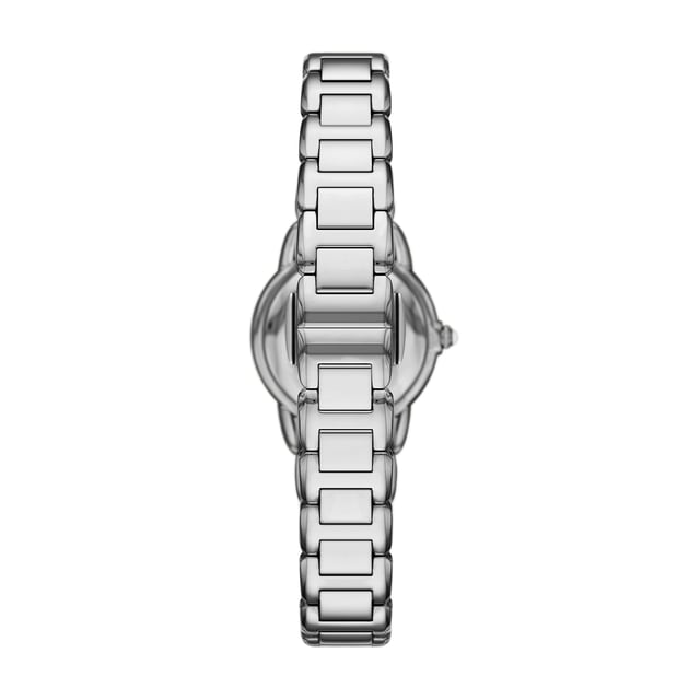 This Emporio Armani Mia Analogue Watch for Women is the perfect timepiece to wear or to gift. It's Silver 26 mm Round case combined with the comfortable Silver Stainless steel watch band will ensure you enjoy this stunning timepiece without any compromise. Operated by a high quality Quartz movement and water resistant to 5 bars, your watch will keep ticking. Elegant and fashionable watch that is suitable for the daily life of every Women. High quality 19 cm length and 13 mm width Silver Stainless steel strap with a Deployment clasp Case diameter: 26 mm,case thickness: 7 mm, case colour: Silver and dial colour: Mother of pearl