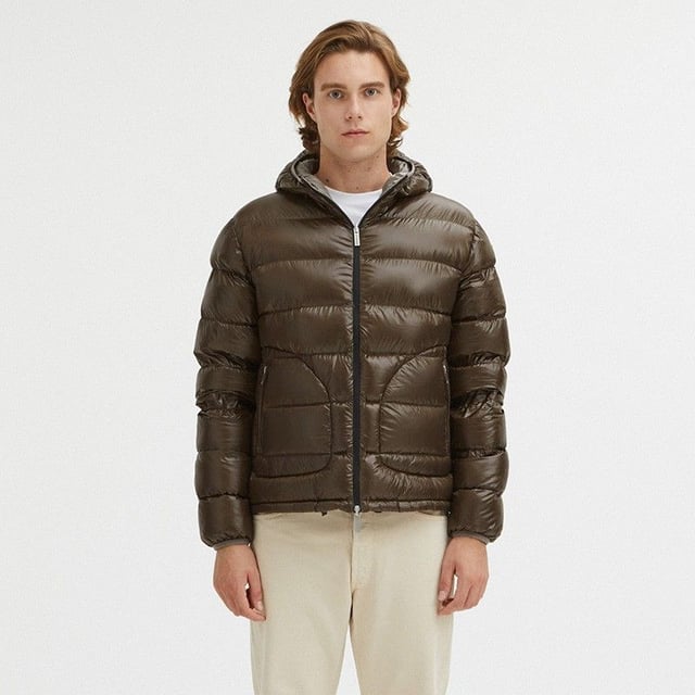 Reversible Hooded Jacket with Zip Closure and Duck Feather Padding