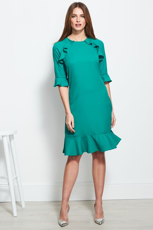 slim fit dress slacks Emerald Green Split Sleeve Shift Dress – Elegant Flow Sleeve Cocktail Dress M (6) main image 0