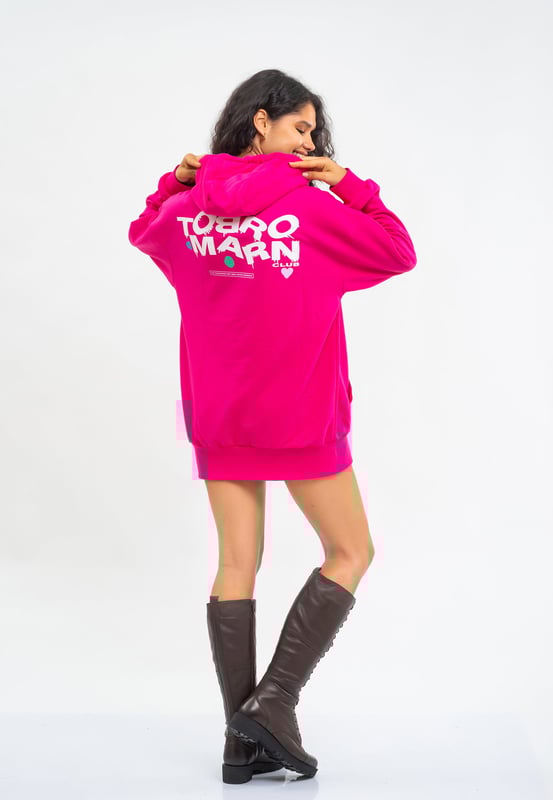 Tom Barron oversized damesjurk met capuchon en logo op de rug