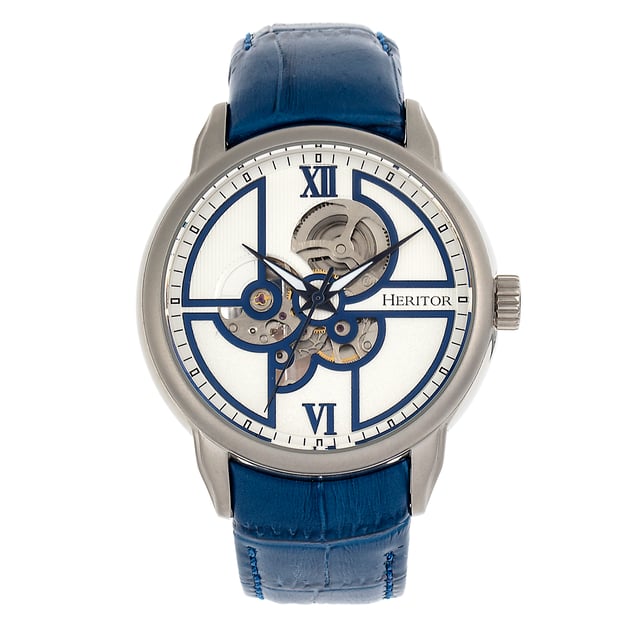 316L Surgical-Quality Stainless Steel Case; Jeweled Automatic Movement; Jewel Bearings: 20 Jewels; 36-Hour Power Reserve; Beats per Hour (BPH): 21600/Hour; Sapphire-Coated Mineral Crystal; Semi-Skeleton Dial; Observation Caseback to view Movement; Genuine Leather Strap; Logo-Engraved Stainless Steel Clasp; Luminous Hands; 45mm Diameter; 5 ATM Water Resistance;