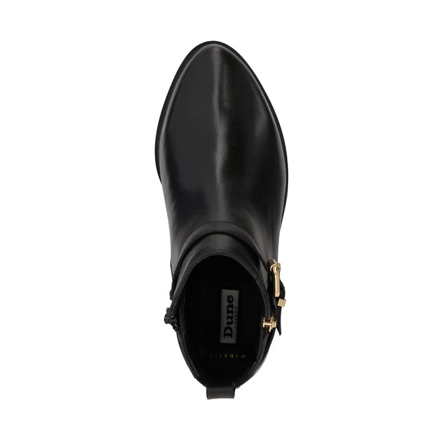 Dune Ladies Wide Fit Heeled Ankle Boots Wf Pepi Refresh your edit this season with our wide-fit Pepi ankle boots. Crafted from the finest material, this round-toed silhouette features a buckle and pull tab and is detailed with a contrasting metal side zip and our bespoke 'DD'-interlock branded hardware. Set on a timeless outsole, our rotational design will partner perfectly with everyday ensembles.