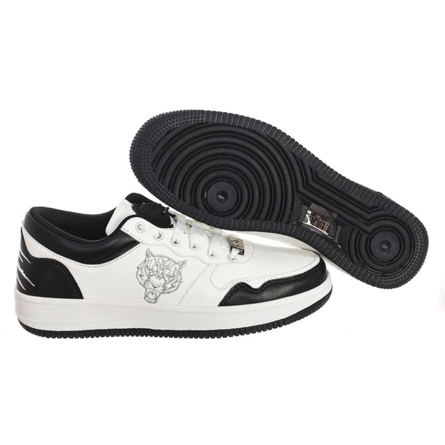 Plein Sport sports shoes.
 Mid-height sports shoes, ideal for everyday wear.
 Comfortable and breathable fabric.
 Claw print on the back.
 Badge on the tongue.
 Brand logo on one side.
 Adjustable with laces.
 Seams seen in tone.
 Composition: Exterior: Synthetic; Interior: Textile+leather; Sole: Synthetic
 Care:
Clean with a damp cloth.