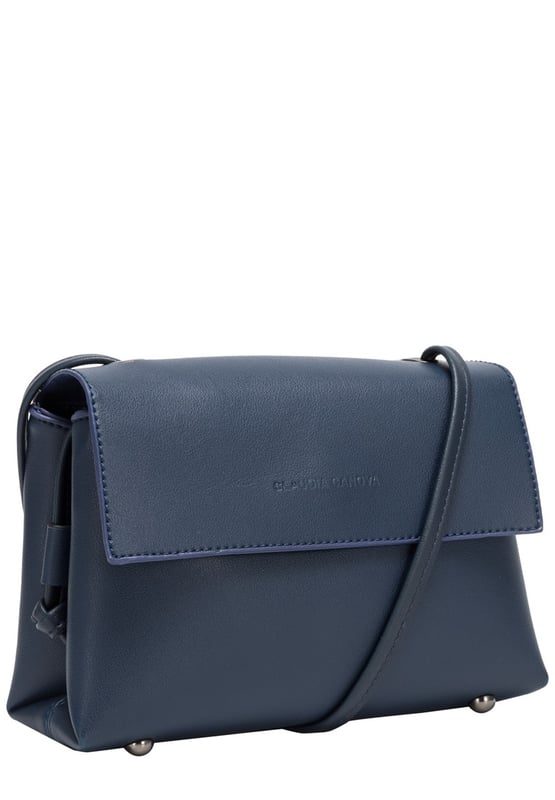 Grab this wardrobe MUST-HAVE and dress it up or go casual. The Cindi cross-body, made from unlined PU, is the perfect hands free option for ultimate style. The flap over fastening opens to reveal an added zip to keep all your essentials safe! Features: , Unlined smooth PU, Claudia Canova blind debossed logo, Flapover front with magdot fastening, Zip top opening, Two internal compartments, Gunmetal hardware, Gunmetal studded feet Style Ref: 84385 NAVY