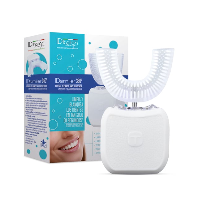 Este cepillo de dientes eléctrico en forma de U utiliza tecnología de limpieza por
ultrasonido para proporcionar una acción de limpieza suave y más dinámica.
1. 2 en 1: limpia y blanquea tus dientes simultáneamente. Además
favorece la circulación sanguínea en las encías.
2. Carga rápida: carga en tan solo 90 minutos, el aparato permanecerá
cargado durante más de un mes si no hay uso para ahorrar energía y
proteger el medio ambiente.
3. Los 6 modos de trabajo se adaptan a todo tipo de necesidades y
sensibilidades.
4. Cabezal de cepillo de dientes 360º: una vez que se enciende el
interruptor, solo se necesitan 60 segundos para completar el cepillado
inteligente, rápido y eficaz.
5. Función de memoria automática: Cuando se encienda de nuevo
comenzará con mismo modo que se usó la última vez. MATERIAL ABS+SILICONA