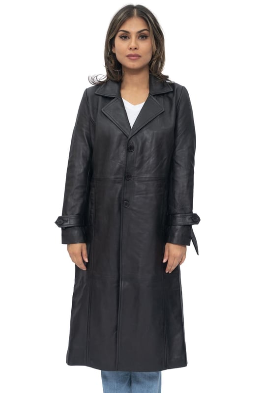 Women's full length leather trench coat best sale