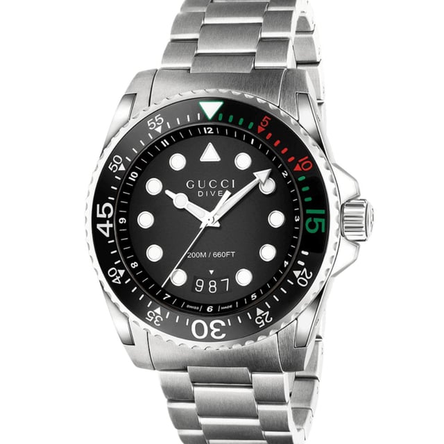 Brand GUCCIWater Resistant 200 MetresMovement QuartzCase Material Stainless SteelDial Colour BlackStrap Material Stainless SteelDiameter 45mm