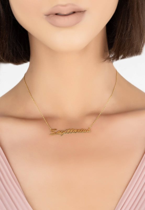 Zodiac Star Sign Name Necklace Gold Sagittarius