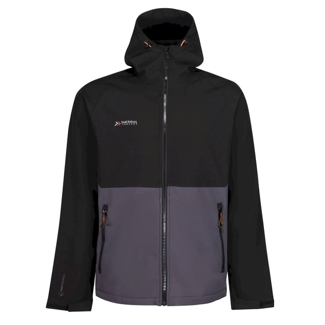 Material: 96% Polyester, 4% Elastane. Fabric: Softshell. Design: Contrast, Logo, Panel. Lightweight, Pull Tab. Fabric Technology: Stretchable, Water Repellent, Windproof. Neckline: High-Neck, Hooded. Cuff: Hook And Loop Strap, Stretch Binding. Sleeve-Type: Long-Sleeved, Raglan. Hood Features: Drawcord. Pockets: 2 Zip Pockets. Fastening: Full Zip. Hem: Stretch Binding.