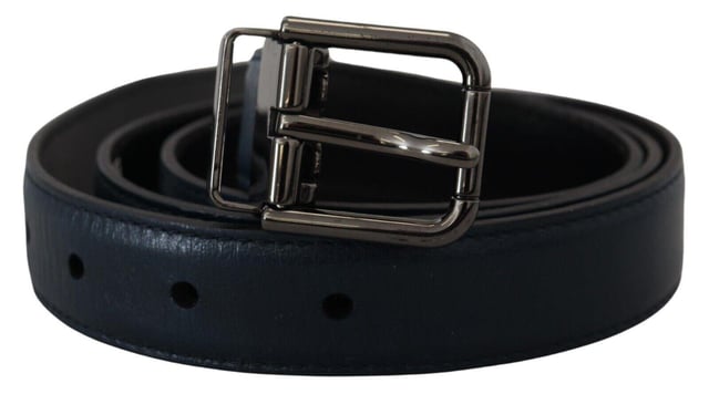 Brand new with tags
  100% Authentic Dolce & Gabbana belt
  Made from Quality leather
  Metal buckle closure
  Unique eye-catching design
  Dark blue color
  Width: 2.5cm
  Made in Italy
  Tag size: 90cm / 36in
  Perfect for men