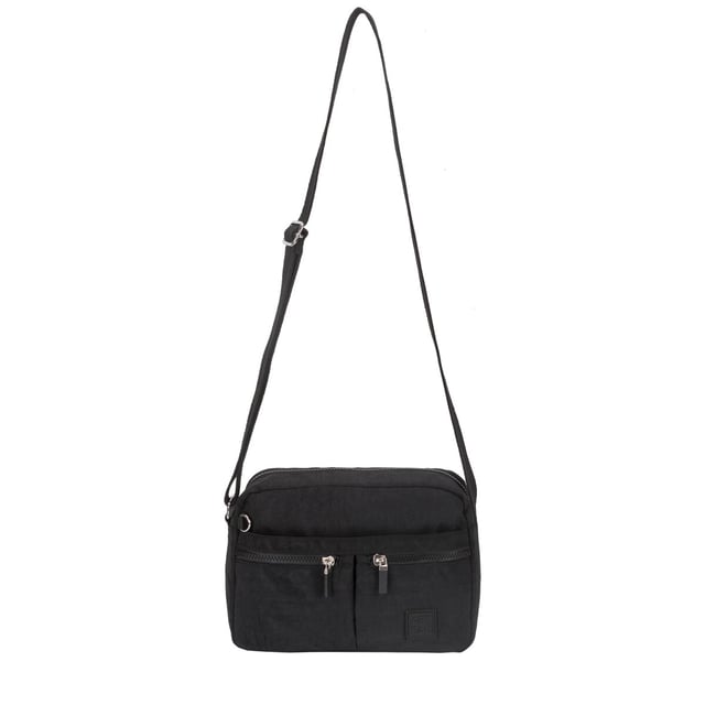 This practical everyday bag is heavy on features and light in weight, with two main zip compartments and a hidden zip on the front flap as well as your main zipped compartment it is more than ideal for organising your valuables. This casual, compact design also features an adjustable cotton strap for all your comfort needs. This functional fun design is stylish and spacious for all your travelling needs, from the supermarket to a Saturday hike. Features: , Artsac rubberised patch logo, Two main zip compartments, Adjustable strap, Concealed front zip section, Front flap-over with 2 zip pockets, Internal zip and slip pocket, External zip pocket on the back Style Ref: 50460 BLACK