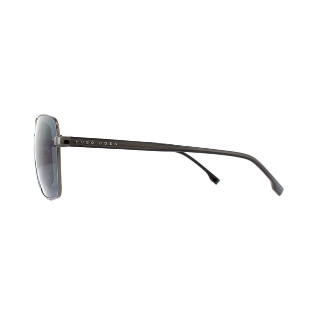 Hugo Boss Sunglasses 1045/S V81 IR Dark Ruthenium Grey Blue are a stylish squared off aviator style with classic double bridge look. The metal core of the temples shows through the acetate to show the strong durability of these cool Hugo Boss shades.