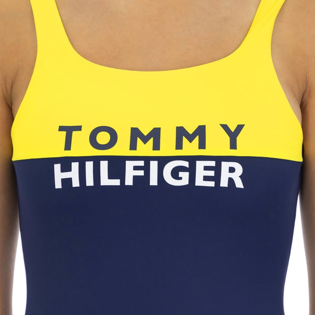 85% Polyester, 15% Elastane; Tommy Hilfiger swimming suit;  Model: UW0UW02083-ZGT-XS;  High quality processed;  Slim fit;  Deep back cut;  Tommy Hilfiger logo details