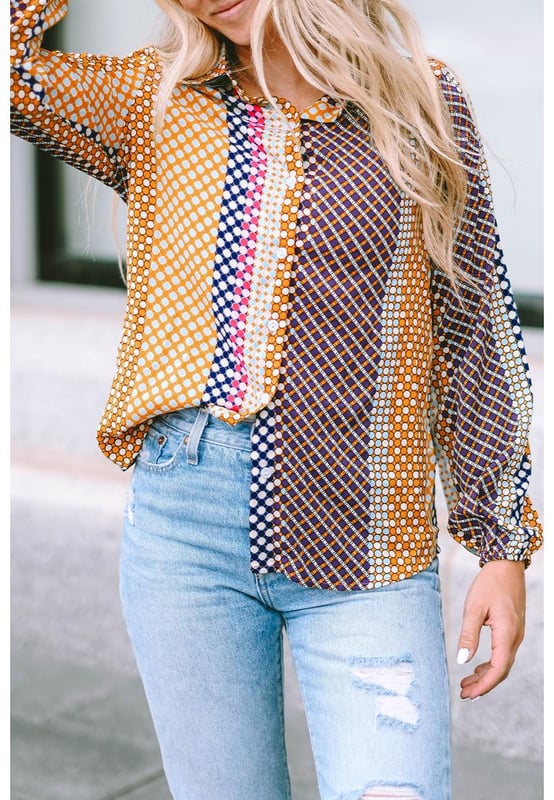Dot Print Long Sleeve Button Down Shift Shirt
  Made from Quality fabric
  Flattering fit
  Elegant dot print
  Button-down closure
  Long sleeves
  Suitable for casual and formal occasions
  Versatile and easy to style
  Perfect for any fashion-forward woman
Material: 100% Polyester