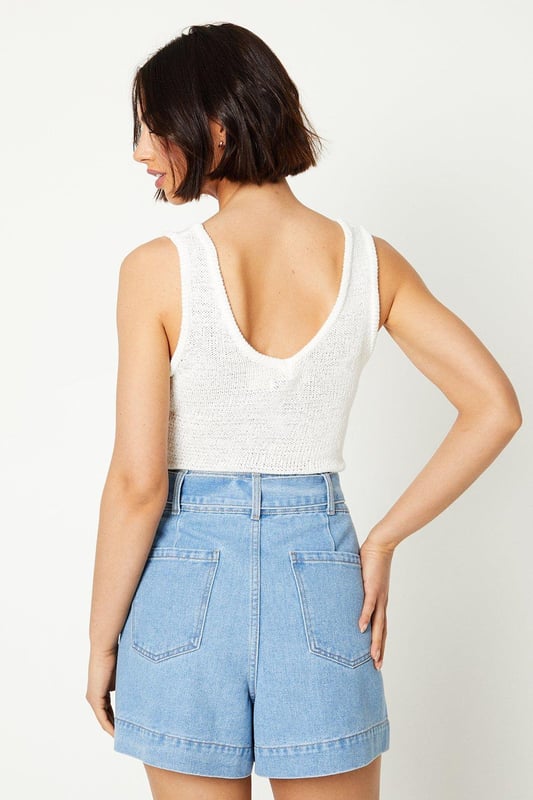 Tie waist denim shorts online