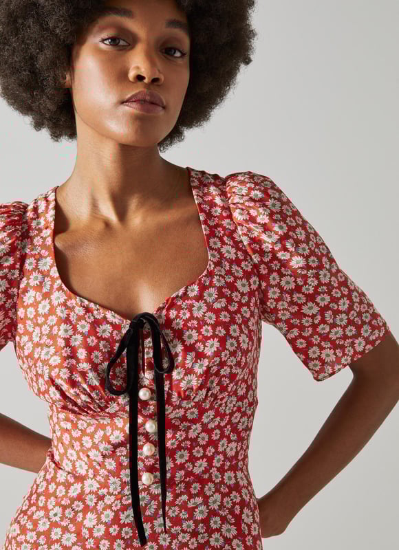Lk bennett red silk dress top