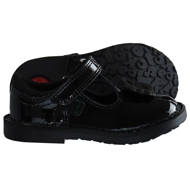 Kickers T-Bar Flutter Strap Up Black Smooth Leather Kids Shoes 1_14128