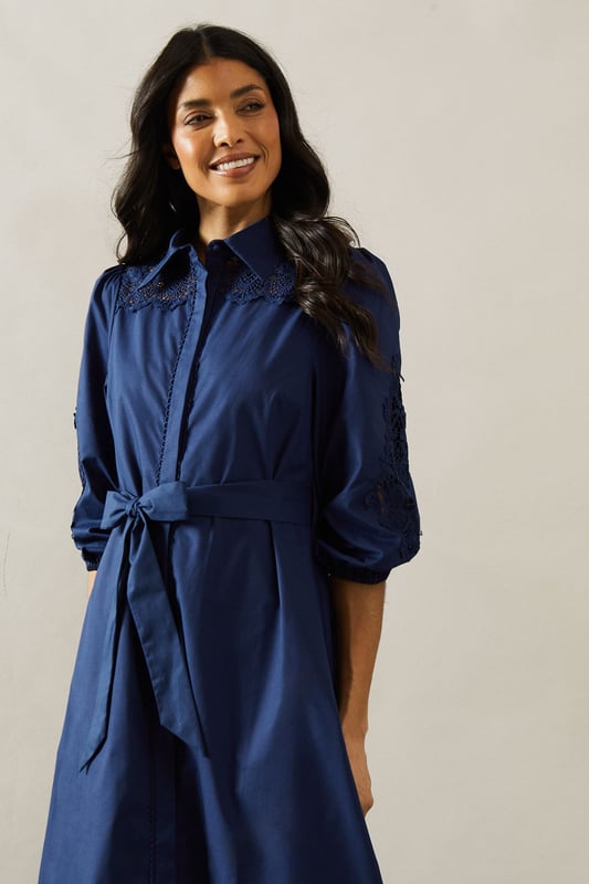 Cotton Cutwork Detail Shirt Dress