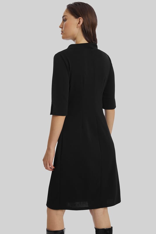 Eyelet High Collar Dress Black