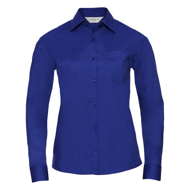 65% Polyester, 35% Cotton Poplin. Design: Plain. Pockets: 1 Chest Pocket. Cuff: Adjustable, Buttoned. Fastening: Button-Down. Neckline: Buttoned, Turn Down Collar. Sleeve-Type: Long-Sleeved. Hem: Rounded. Fabric Technology: Durable. Easy-Care. Fit: Classic. 110gsm. Sustainability: Amfori, Better Cotton Initiative, BSCI, Fair Labor Association, Oeko-Tex Standard 100 Certified, WRAP Certified. Suitable for: Embroidery.