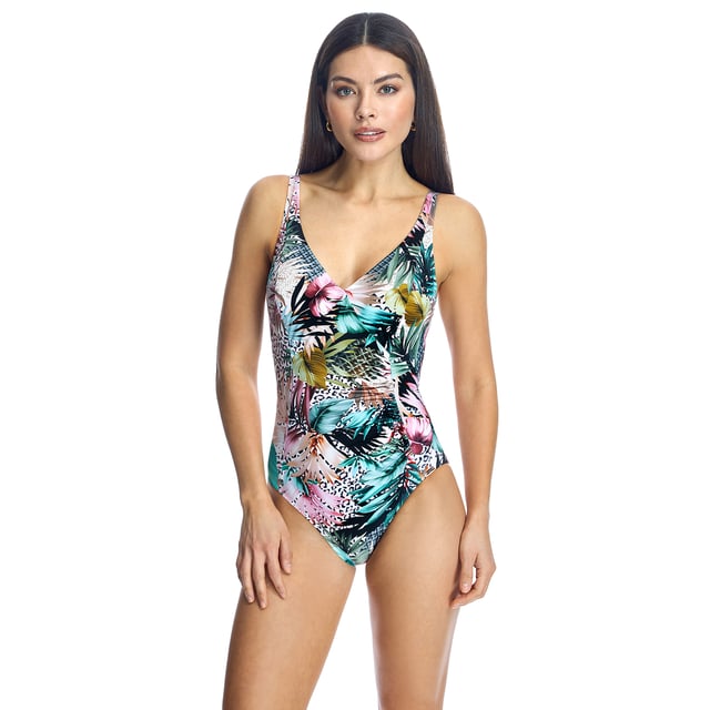 V-neck swimsuit W240873 women.

 V-neck swimsuit without padding. Fully lined.
 It features adjustable straps that allow you to customize the fit and coverage.

 Cutting-edge fabric with high shaping power, high resistance to chlorine, tanning creams and oils and excellent moisture absorption properties.
 Composition: Outer lining: 80% Polyamide, 20% Elastane.
 Inner lining: 62% Polyester, 25% Elastane, 9% Lycra, 4% Polyamide.
 Care:
Handwash.
 Do not use bleach.
 Do not use dryer.
 Do not iron.
 Do not dry clean.
 Do not squeeze.