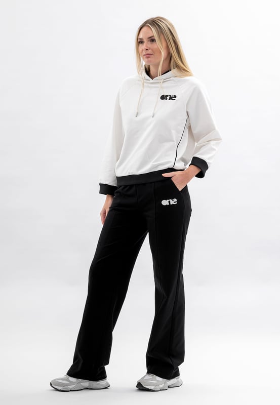 Tom Barron Damen-Hoodie mit Stickerei und geripptem Trainingsanzug-Set mit Seitenbesatz