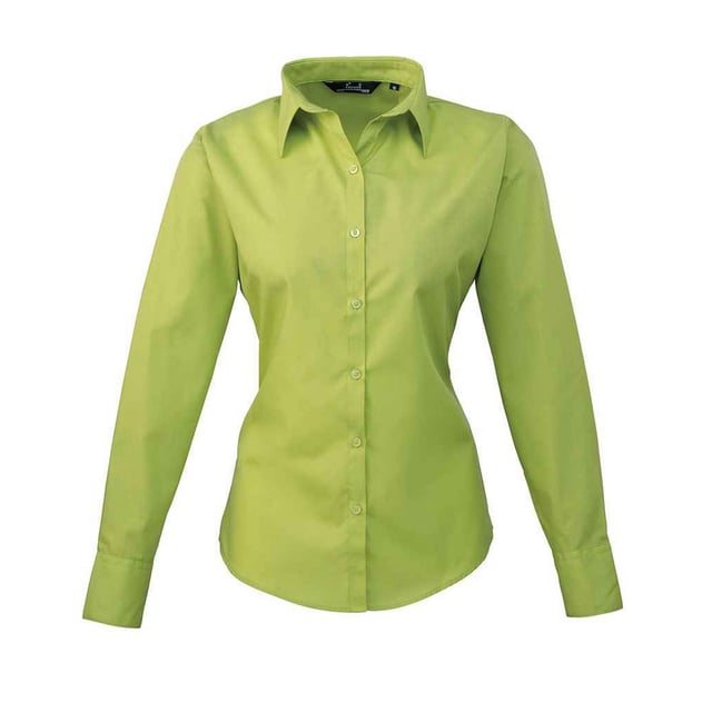 65% Polyester, 35% Cotton Poplin. Design: Plain. Fastening: Button. Neckline: Collared. Hem: Curved. Cuff: Double Button. Sleeve-Type: Long-Sleeved. Back Darts, Bust Darts, Double Folded Seams, Easy-Care, Pearlised Buttons. Fit: Fitted. 105gsm. Sustainability: Amfori, BSCI, REACH, Sedex, WRAP Certified.