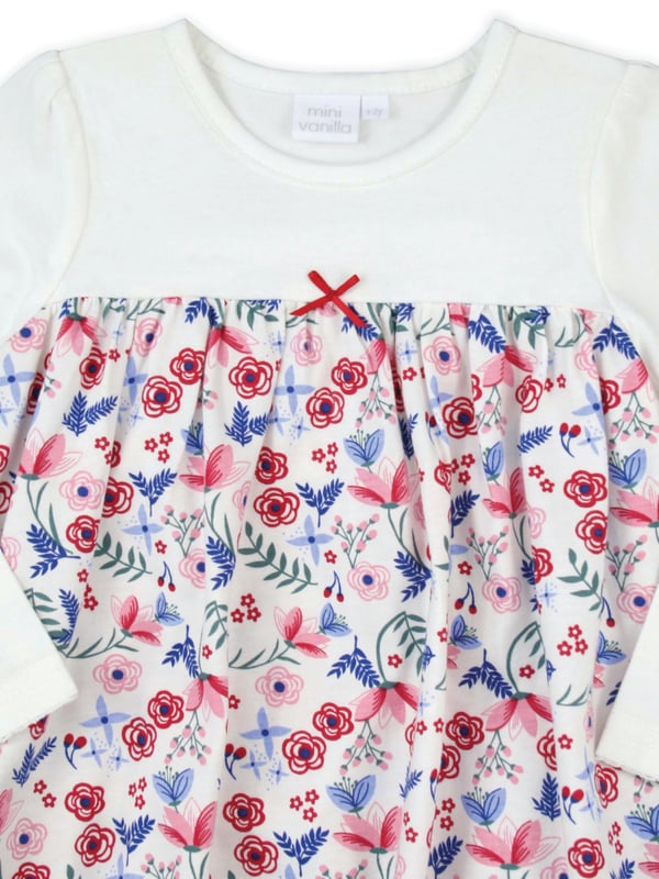 Girls Long Sleeve Cotton Night Dress
This printed nightie is both soft and cosy with plenty of room for movement. A winter floral printed skirt with plain bodice and sleeves with a pretty bow at the neck. A very classic design. 

Traditional, classic styling for our Girls lounge dress that can be worn daytime into evening.  

100% cotton
Soft Jersey fabric
Machine Wash.
Perfect Gift.