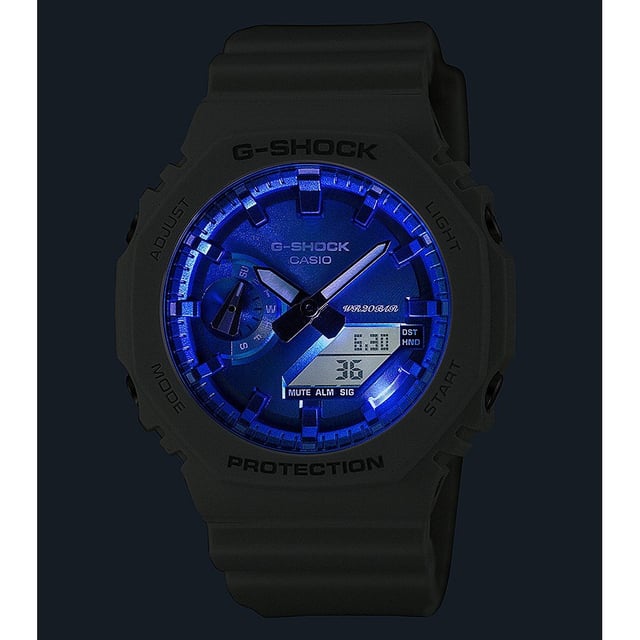 This Casio G-shock Analogue-Digital Watch for Men is the perfect timepiece to wear or to gift. It's White 44 mm Round case combined with the comfortable White Plastic watch band will ensure you enjoy this stunning timepiece without any compromise. Operated by a high quality Quartz movement and water resistant to 20 bars, your watch will keep ticking. Share the sparkle of winter with a loved one — a pair of colorful timepieces from the Seasonal Collection 2023, available in a range of designs perfect for casually coordinating outfits. This Analogue-Digital watch has a calendar function: Day-Date , Stop Watch , Countdown , Worldtime , Alarm and Light High quality 21 cm length and 22 mm width White Plastic strap with a Buckle Case diameter: 44 mm,case thickness: 11 mm, case colour: White and dial colour: Blue