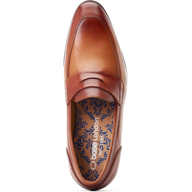 Base London Bruno Leather Men's Burnt Tan Loafers Bruno is a classic men's penny loafer from Base London. Perfect for any smart casual event this summer, Bruno can be dressed up or down and the Ortholite insole provides all-day comfort.