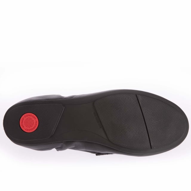Women's Fit Flop Allegro Leather Penny Loafers in Black Womens Fit Flop Allegro Leather Penny Loafers in black.- Butter-soft premium nappa leather upper.- Slip on fastening.- Penny loafer strap and moccasin piping.- Microfibre (Upper) Leather Footbed.- Slip-Resistant Rubber outsole.- Dynamicush Technology.- Ref: EN1090