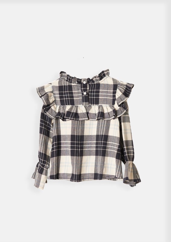 Check me out! This scrumptious ruffle detail check blouse will be your go to this season - wear with our denim kick flares for the ultimate 70s inspired outfit .  . About me: 100% Cotton. Look after me: Think planet. wash at 30c.