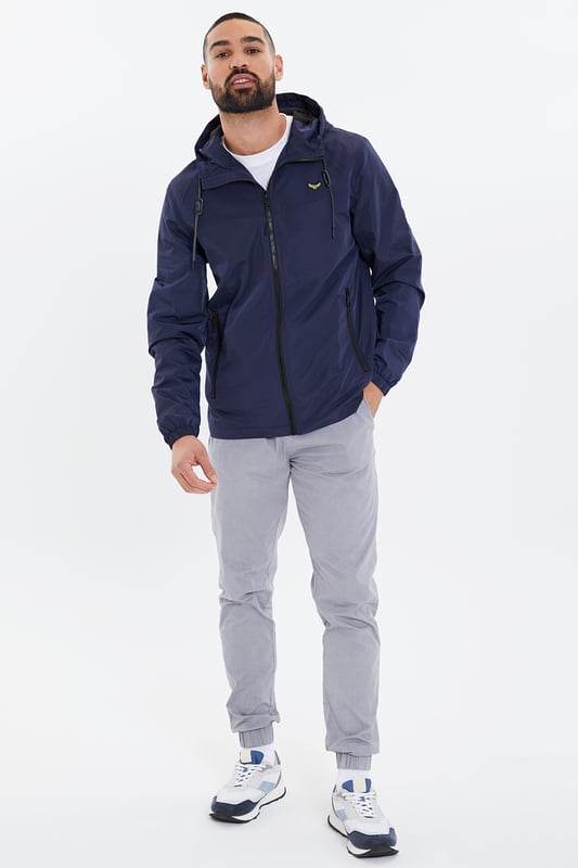 Navy 'Capture' Lightweight Zip Through Hooded Mac