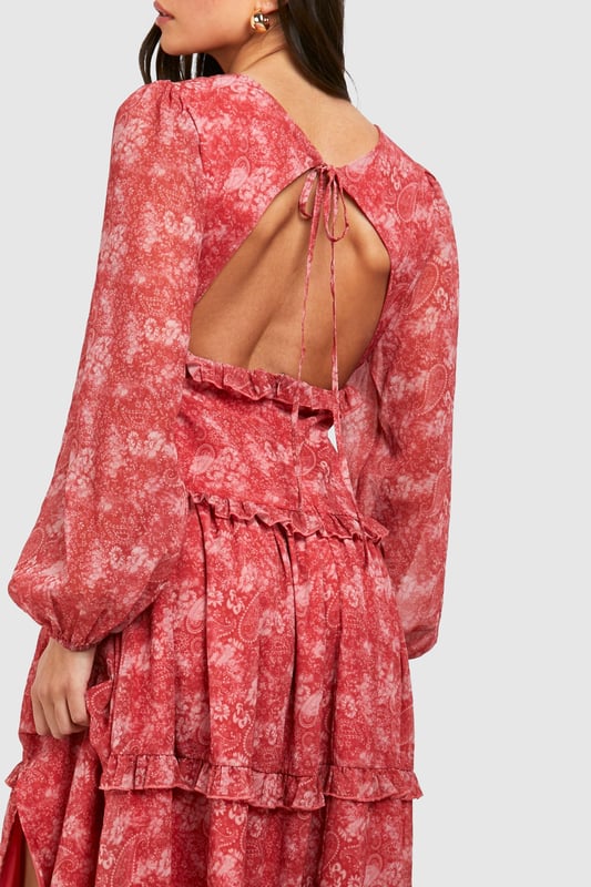 Paisley Print Ruffle Smock Dress