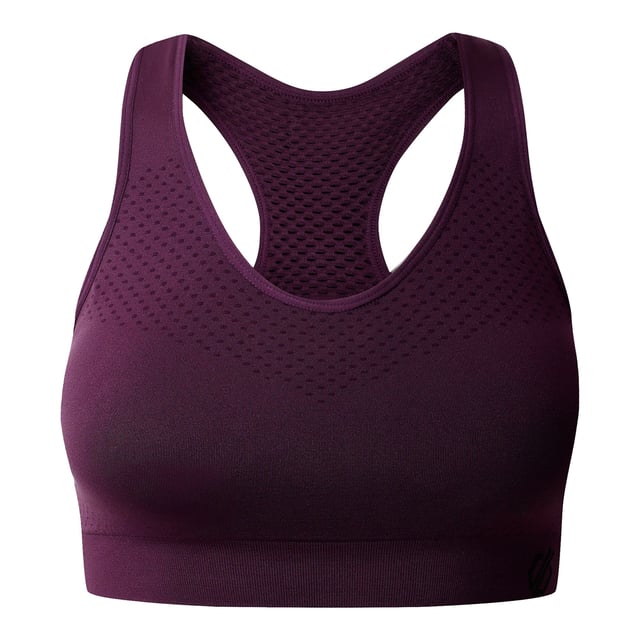 Material: Elastane, Nylon, Polyamide, Polyester. Fabric: Mesh, Q-Wic, Stretch. Design: Logo, Plain. Fabric Technology: Antibacterial, Moisture Wicking, Quick Dry, SeamSmart Technology. Medium Support, Removable Padded Cups, Seamless, Shaped Cups. Back Style: Racerback. Neckline: Scoop. XS: 27 in. S: 29 in. M: 31 in. L: 32 in. XL: 34 in.