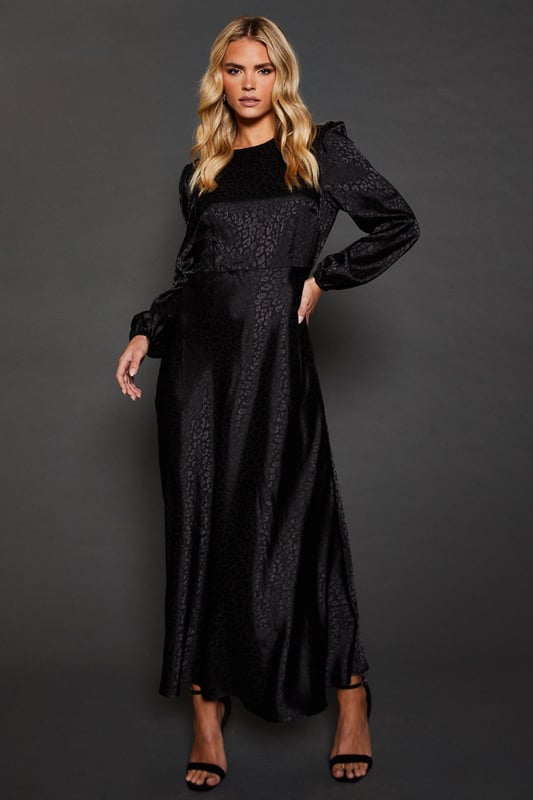 knee length dresses for ladies Black Satin Midi Dress Long Sleeve Cowl Neck | Elegant Formal Cocktail Dress  for Wedding Guest & Evening Events | Luxury Silk-Finish Gown