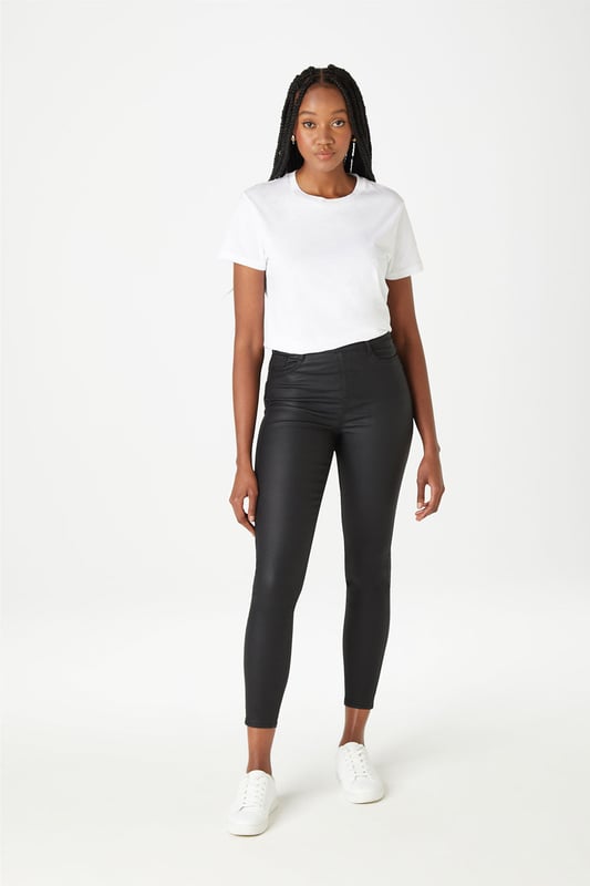 A coated trouser is a must to every wardrobe! Our coated jegging are an easy way to step a casual outfit up to the next level. Team with a white tee and trainers or dress up with your fave top and heels.