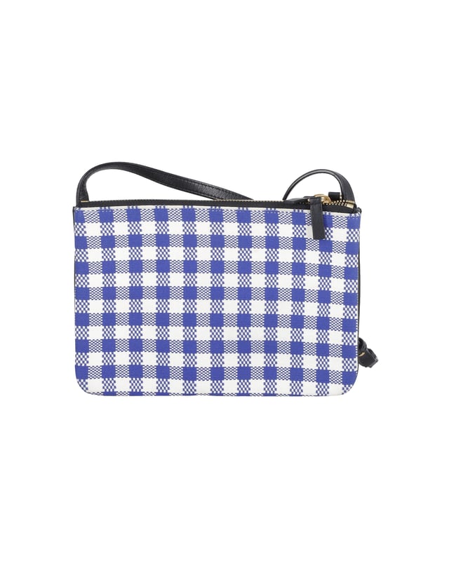 Celine Trio Gingham Crossbody Bag in Blue and White Cotton