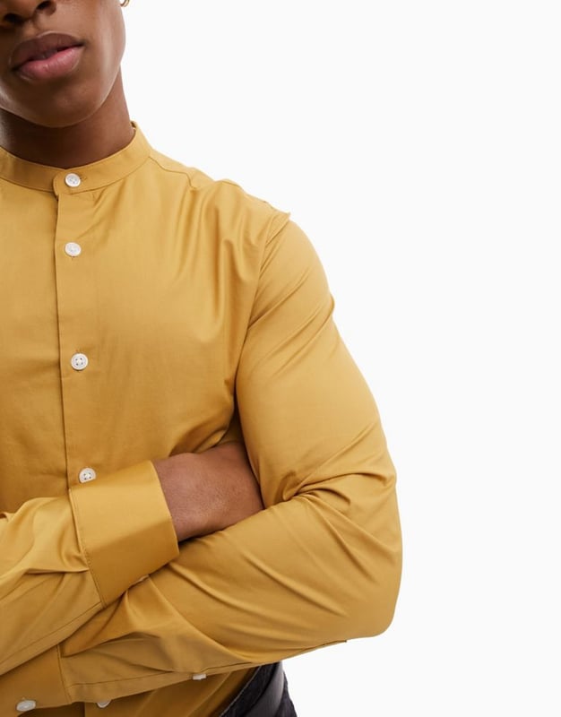 yellow grandad collar shirt